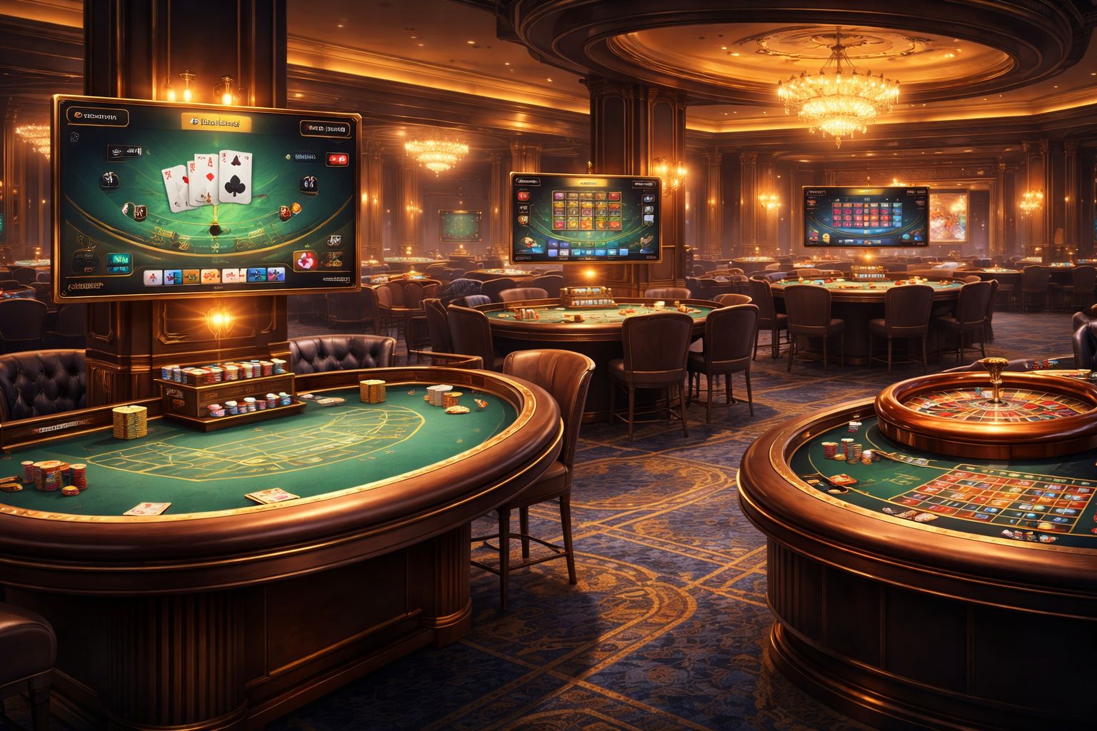 Elegant online casino environment with polished gaming tables and warm lighting for CV4488 users