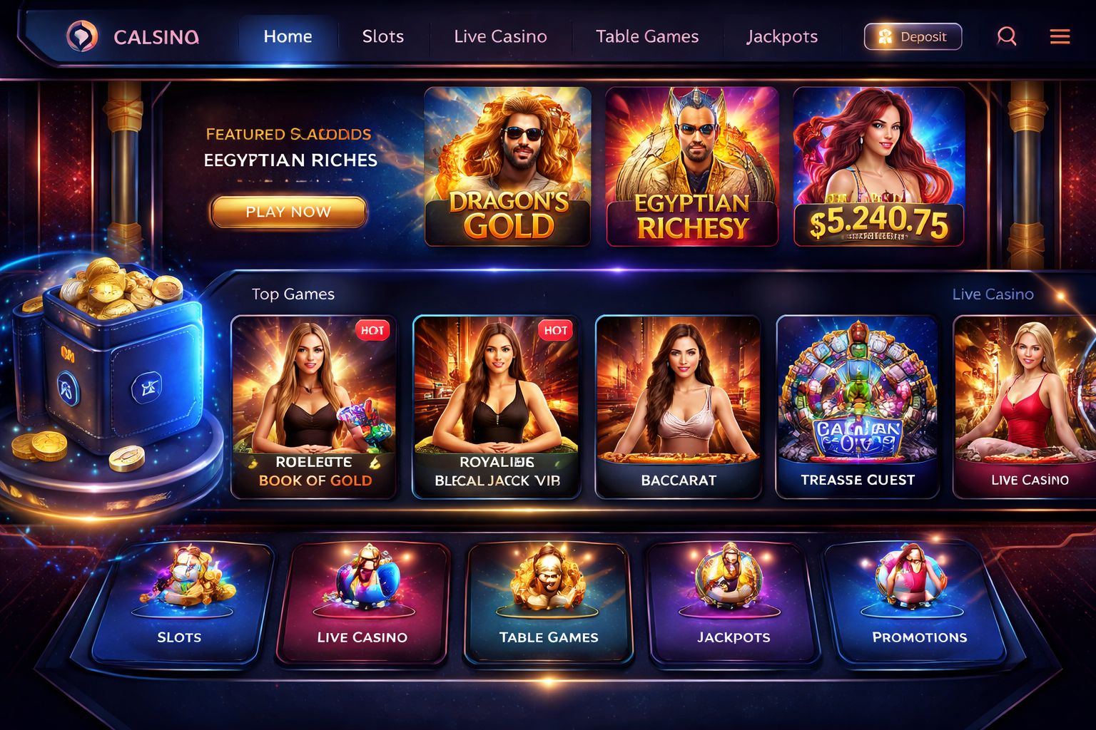 Premium CV4488 casino dashboard with vivid lighting, live tables, and slot options in a secure setting